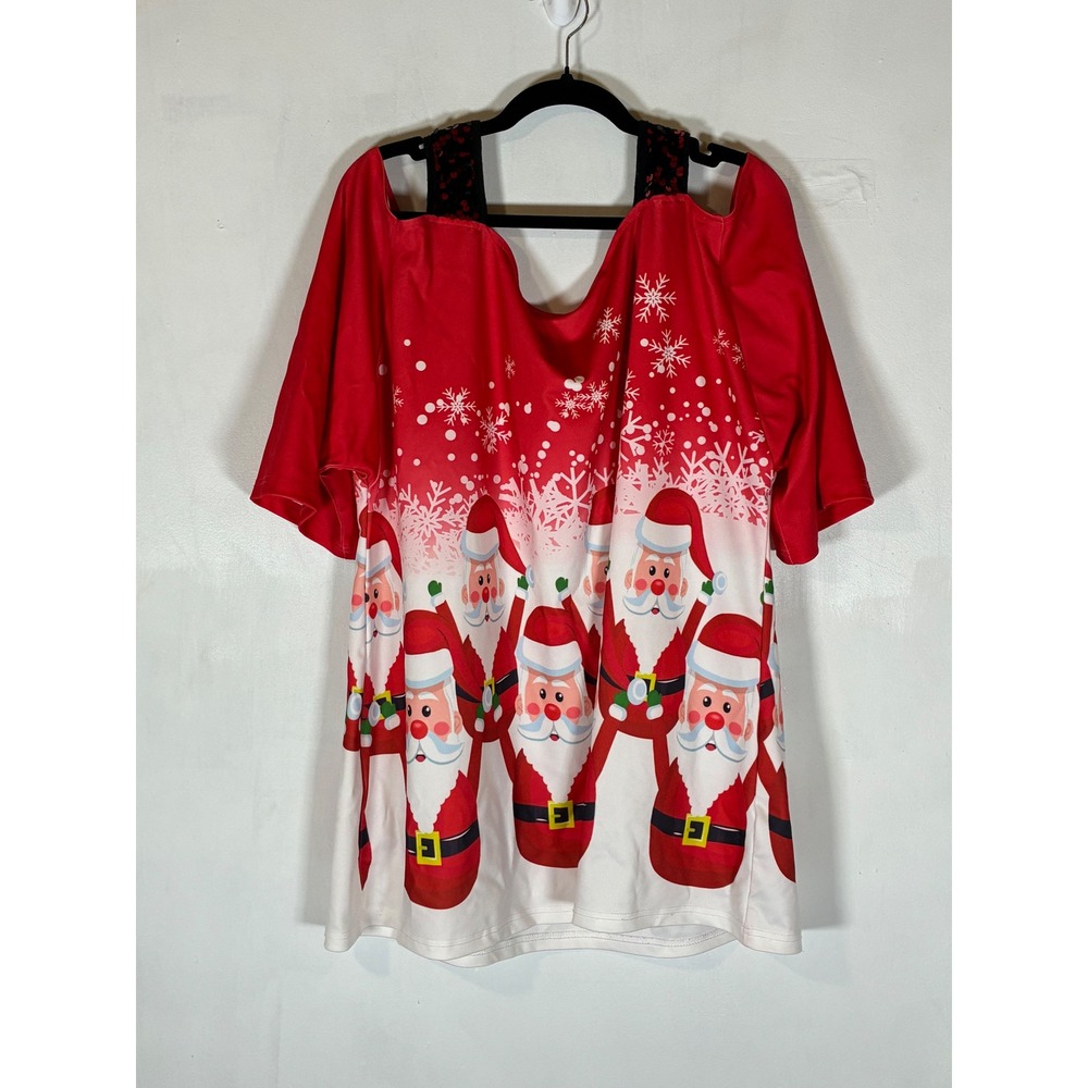 Plus Size 2X Santa Christmas Top Red Cold Shoulder Sequin Holiday Blouse